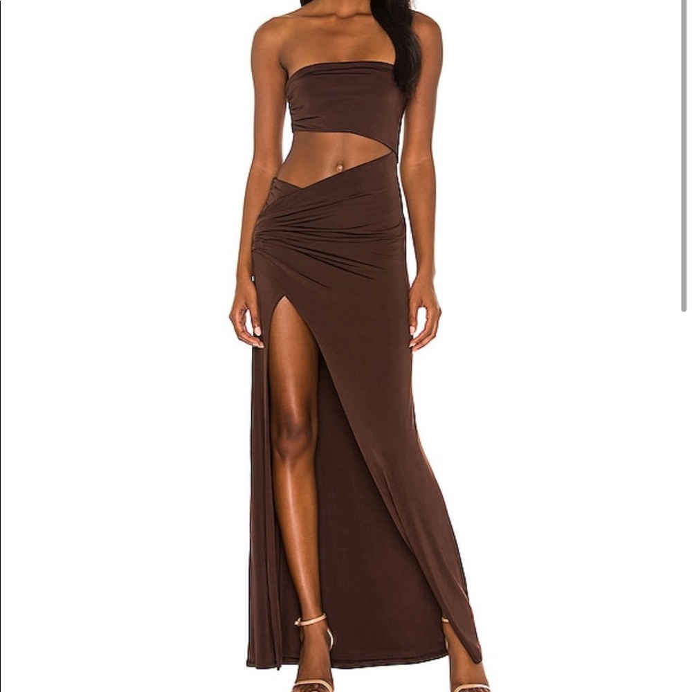 NBD Chocolate Brown Cutout Maxi Dress